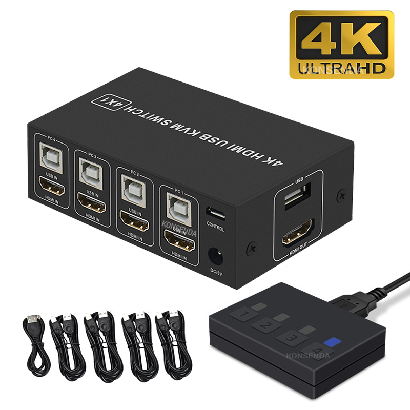 Hdmi Matrix Switch - 4K HDMI KVM Switch 4 in