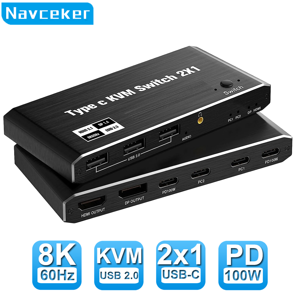 Hdmi Matrix Switch - Navceker 2x1 8K Thunderbolt 4 USB