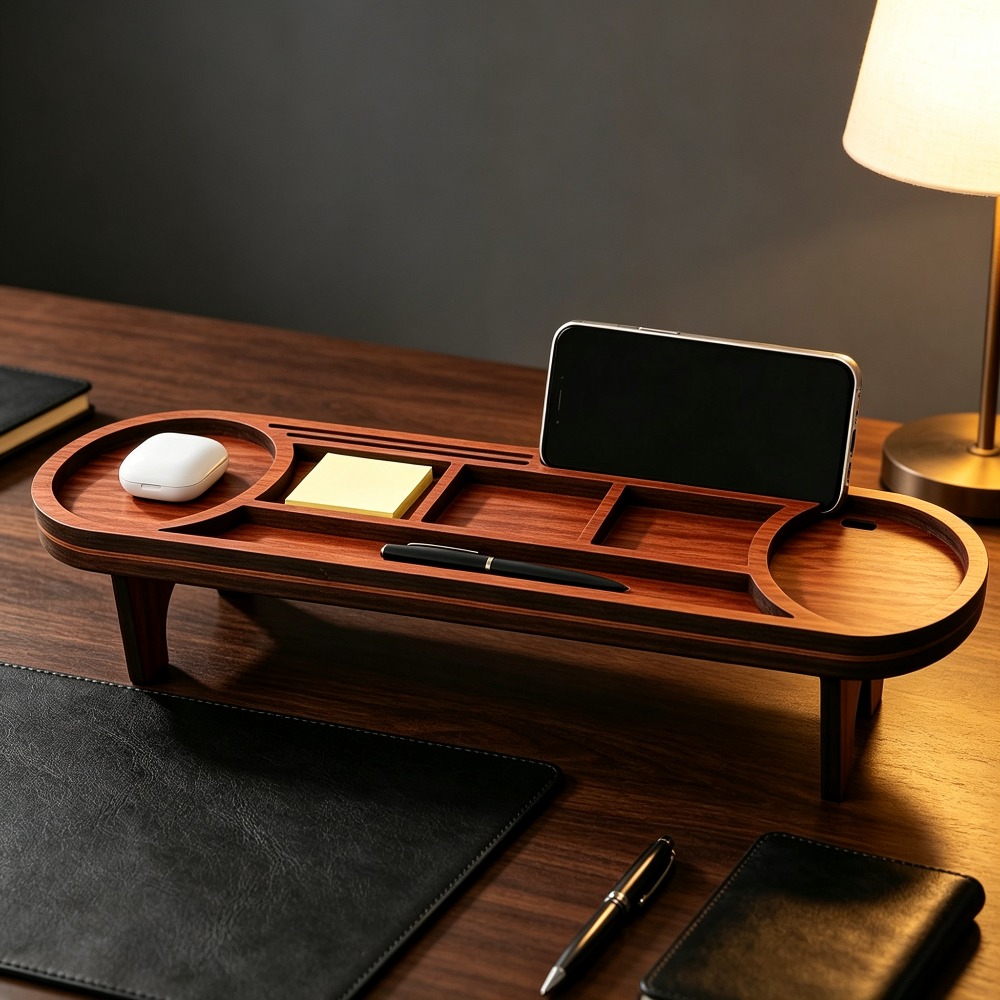 Wooden Desk Organizer with Pho - Office Tech Accessories ulasan dan harga